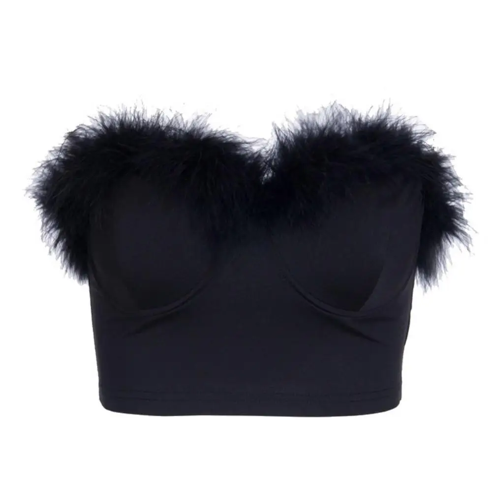

Summer Black Sleeveless Crop Low Chest Tops Women Camis Halter Top Sexy Ultra-short Turkey Tair Plus Steel Ring Sexy Tube Top