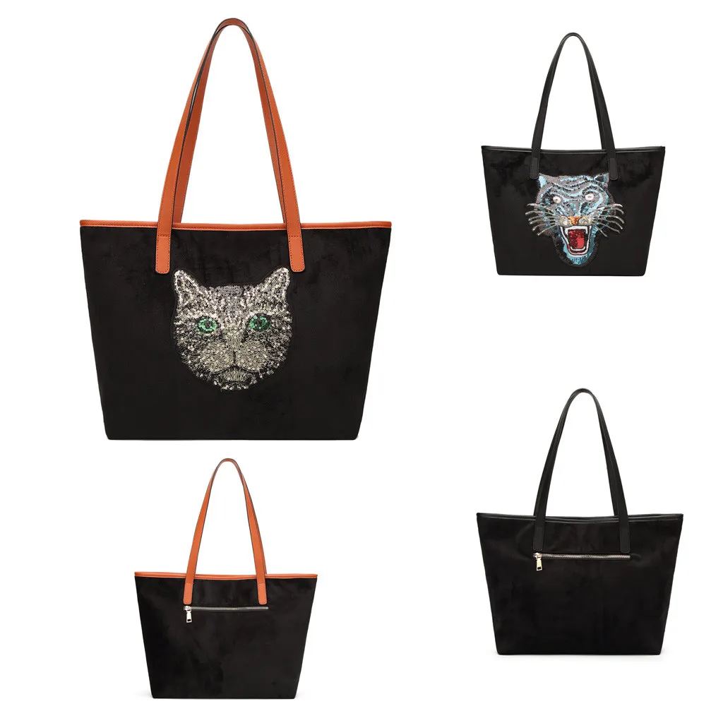 

Coneed Fashion Lady Cartoon Animals Sequins Large Capacity Wild Shoulder Bag Handbag 2019 Apr23 P40