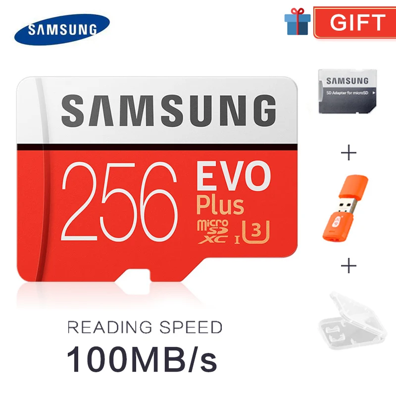 SAMSUNG Memory Card MicroSD 32GB 64GB 128GB 256GB 512GB U3 SDHC SDXC Grade EVO+ Class 10 C10 UHS TF SD Cards Trans Flash Microsd - Емкость: Red256GB FREE GIFT