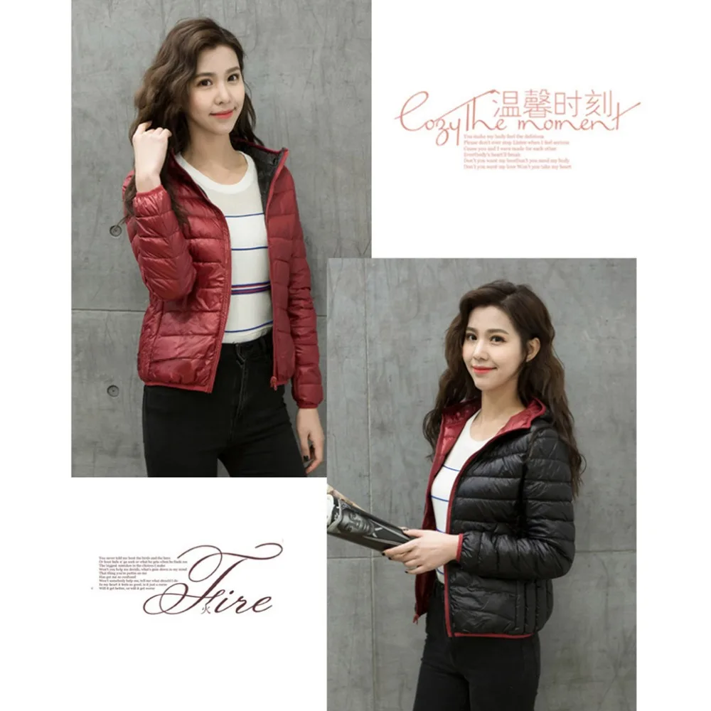 Finest  Duck Coats Women Hooded Jacket Ultra Light Down Jacket With Bag Travel Double Side Reversible Feath