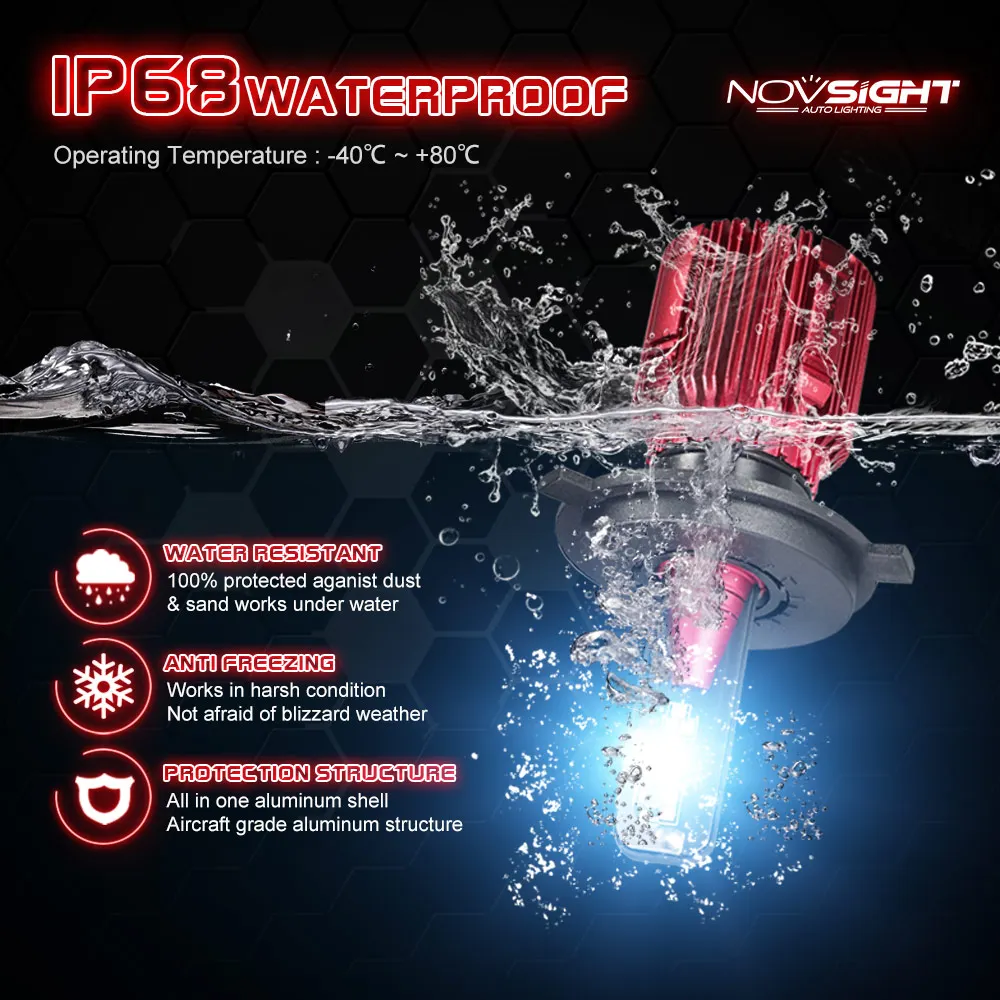 NOVSIGHT Автомобильные фары H4 Hi/короче спереди и длиннее сзади) луч светодиодный H7 H8 H9