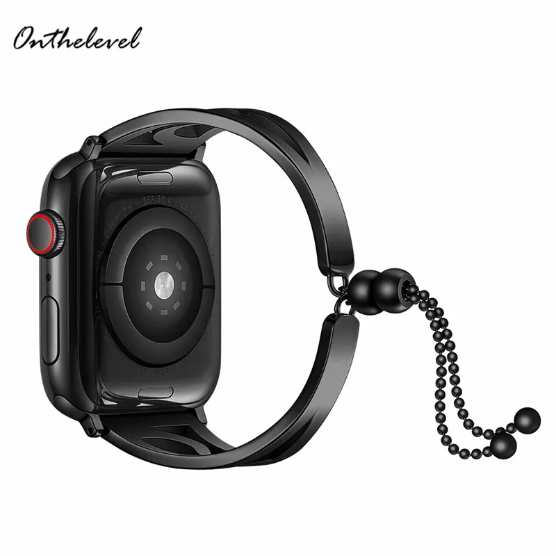 Черный Onthelevel Изысканная бусина из нержавеющей стали браслет Apple Watch группа женщин смотреть ремешок наручные часы аксессуары для iWatch 1/2/3/4 - Цвет ремешка: Черный