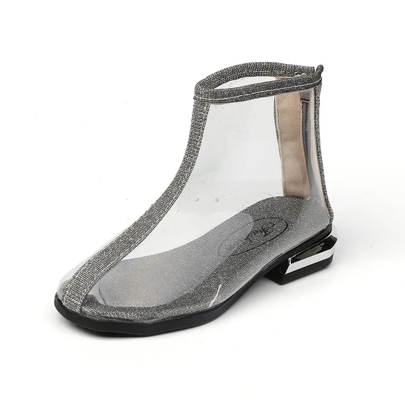 

Autumn Children's Shoes Fashion Transparent Casual Shoes For Girls Breathable Non Slip Kids Rain Boots Silver KS526