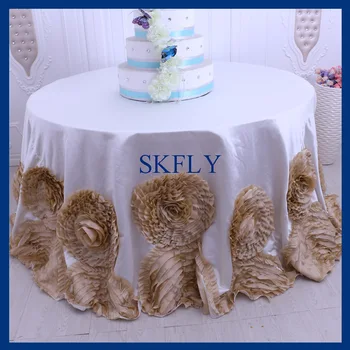 

CL052P Party expensive wedding fancy thick satin and taffeta round champagne and ivory rosette table cloth
