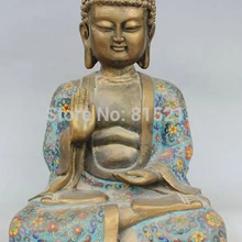 Bi001050 Китай Тибет Бронза Перегородчатой Эмали Амитабха Шакьямуни Будда Шакьямуни Статуя