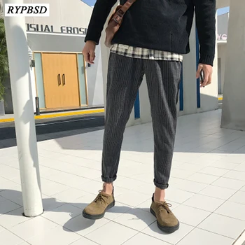 

Slim Striped Pants Mens Casual Fashion Striped Jogger Pants 2018 Hip Hop Ankle-Length Pants Striped Trousers Pencil