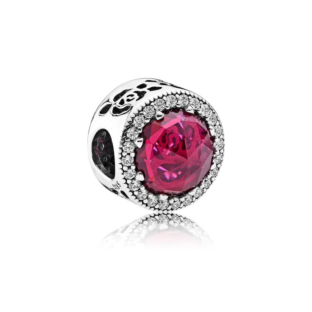 Sterling Silver Beads Charms Big Rose Red Crystal Bead for Original