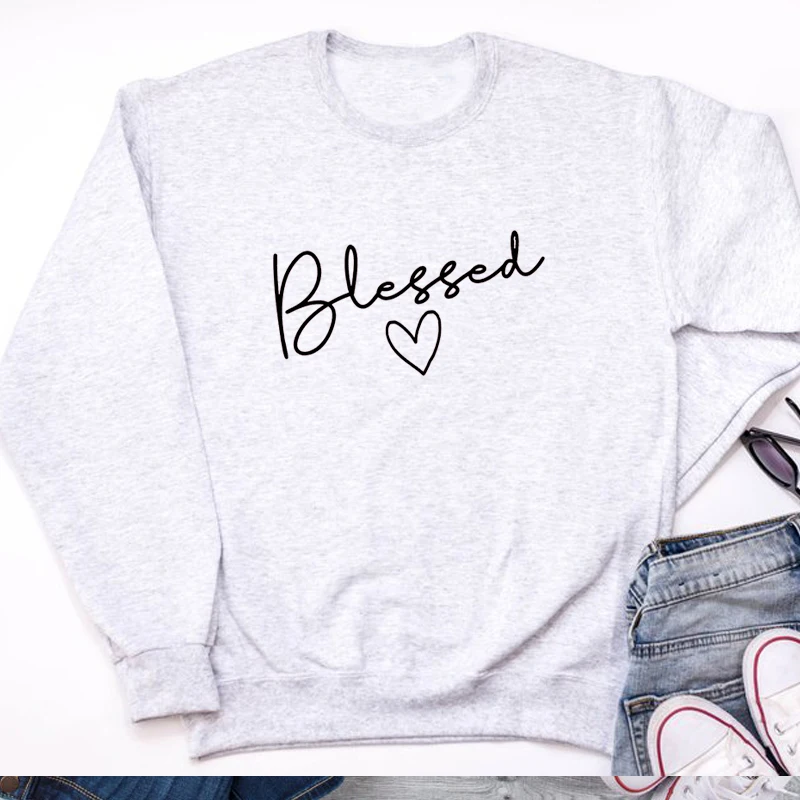 

Women Sweatshirt Blessed Letter Women Christian Graphic Pullover Hoodie Long Sleeve Sweatshirts Tops