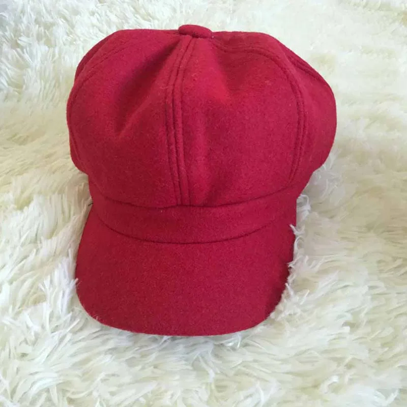 Досуг дикая художественная кепка газетчика Милая женская шляпа осенние модные береты Кепка легкие Восьмиугольные шляпы - Цвет: Красный