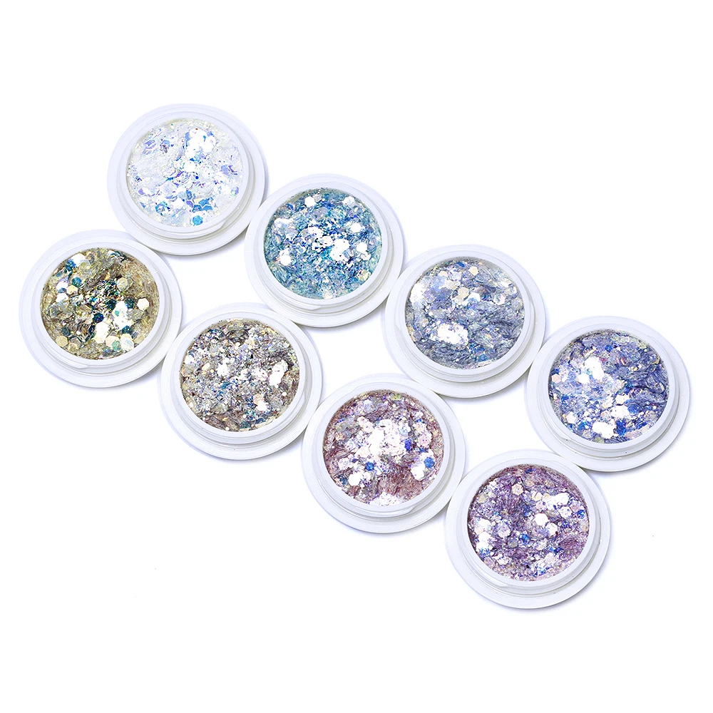 

8Pcs/Set Nail Hexagon Glitter Mermaid Colorful Flakes Mix Sequins UV Gel Polish Sparkling Powder Dust Manicure Shinny Glitter %(