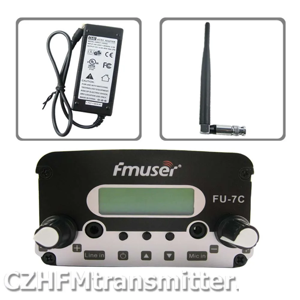 

FMUSER FU-7C 7w stereo PLL broadcast transmitter 76MHz~108MHz +rubber antenna +power adapter