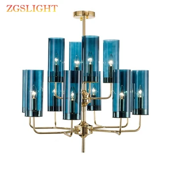 

Luxury Modern glass chandelier lighting 6-15 heads blue/Cognac nordic hanglamp living dining room bedroom indoor light fixture