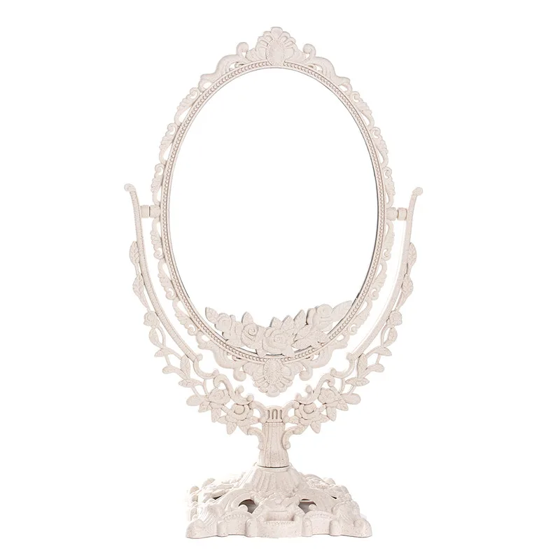 Espejo de maquillaje de escritorio de 360 grados de rotación ovalado de doble cara espejo cosmético Rotable decoración del hogar reflejo de vidrio Espejo de maquillaje de escritorio de 360 grados de rotación ovalado de doble cara espejo cosmético Rotable decoración del hogar reflejo de vidrio