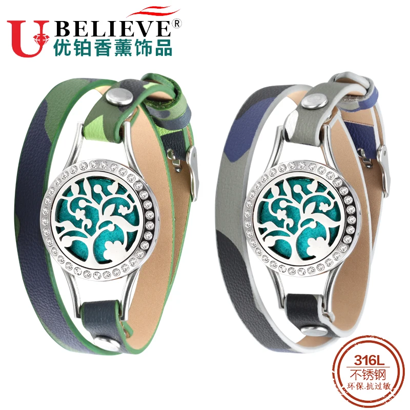 

Ubelieve Aromatherapy Bracelet Leather 316L Stainless Steel Essential Oil Diffuser Locket Bracelet Aroma Diffuser Jewelry 25MM