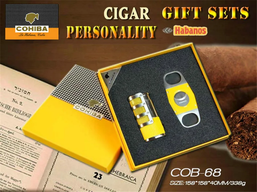 Original COHIBA Cigar cutter three straight into the lighter set Classic yellowin Cigar
