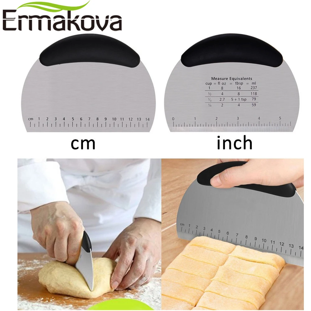 ERMAKOVA Pastry Scraper Dough Scraper Pastry Cutter Chopper Flour Pizza Cutter with Scale Comfortable Handle Stainless Steel