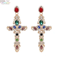 JUJIA 7 цветов серьги ювелирные изделия хорошее качество Кристалл Многоцветный особый богемный большой длинный крест ASTERIA SCARAB KRYSTALLES серьги