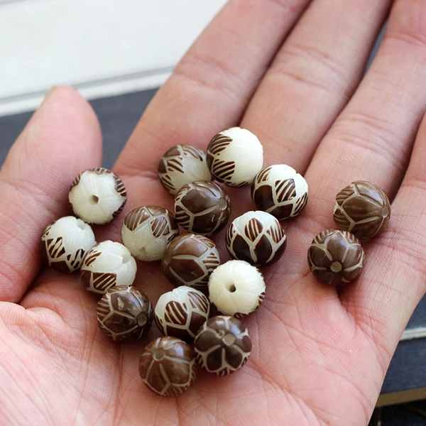 50pcs 12mm/14mm Natural Bodhi Seed Beads Carved Lotus White Beads Black  Petal Mala Japa Beads Jewellry Findings DIY Accessories - AliExpress