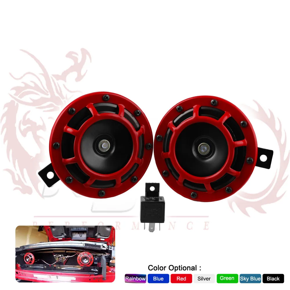 

2pcs 110DB Red/Black Super Loud Compact Electric Blast Tone Air Horn Kit For Motorcycle and Car 12v AH001+AH001A