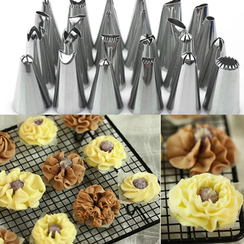 

Cake Decorating 24Pcs/set Large Stainless steel Icing Piping Nozzles Pastry Tips Set Kitchen Accessories Baking Cake decorator