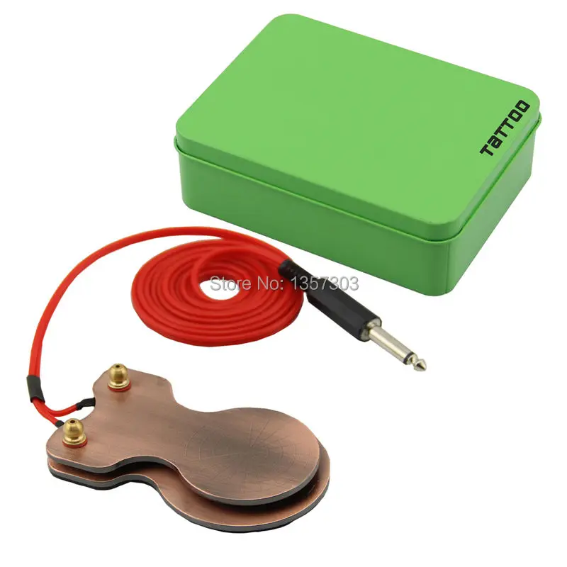 

Free Shipping Steel Copper Plating Tattoo Foot Pedal Switch Silicone Cord For Power Supply Red with blue box or green