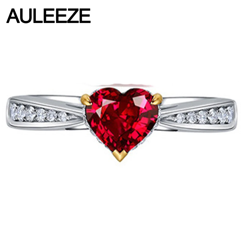 

Heart Shape 1.5 Carat Natural Red Garnet Engagement Ring in Solid 14K 585 Two Tone Gold Rings For Women Valentine's Day Gifts