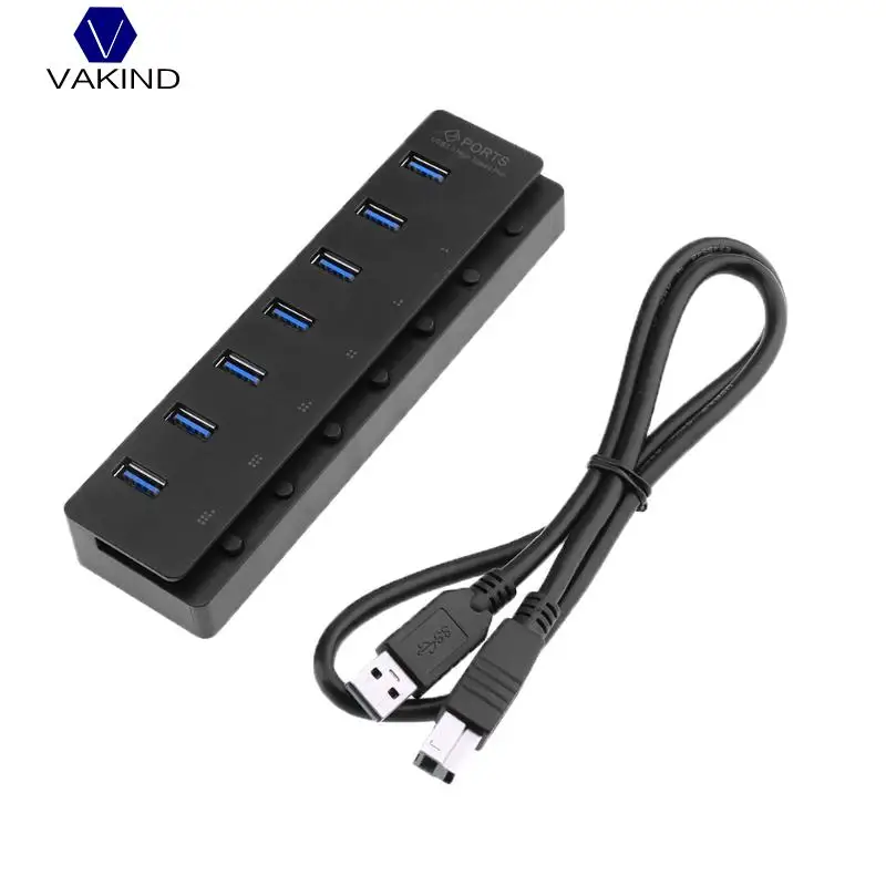 

2019 Black 7 Ports USB 3.0 HUB Splitter Adapter Exdenter Convertor With Independent Key 100cm Cable For Laptop Desktop PC