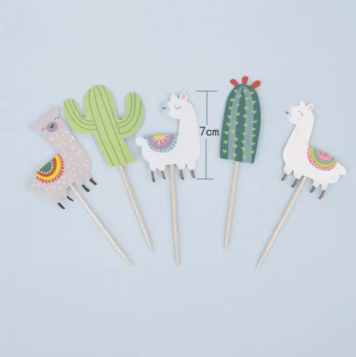 

5pcs Llama Alpaca Cactus Cake Toppers Cartoon Cute Llama Party Baby Shower Kids Birthday Party Cake Decorations Supplies