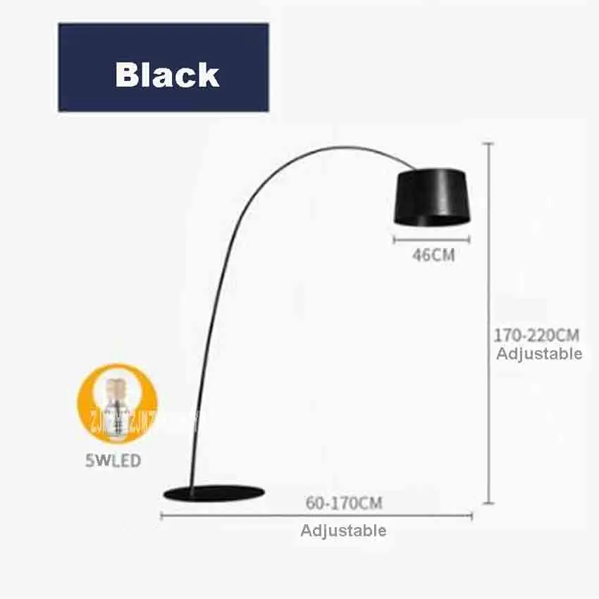 Современные Напольные лампы, скандинавский Креативный светодиодный светильник для гостиной, спальни, складные поворотные дуговые рыболовные лампы, 110 В/220 В - Цвет абажура: black