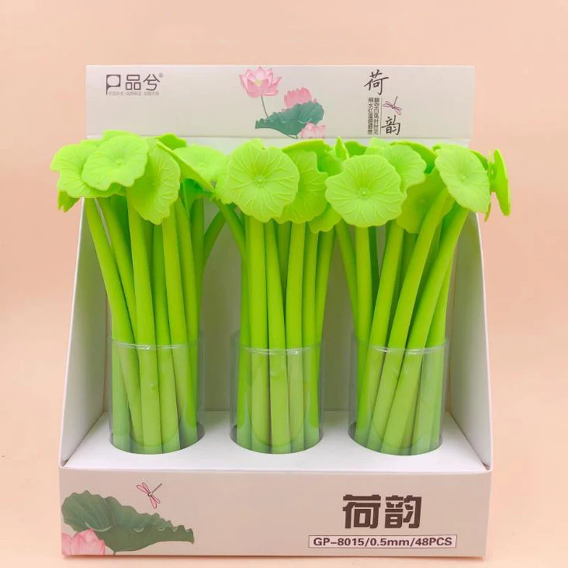 

4 Pcs/set Novelty 0.5mm Green Plant Lotus Flower Soft Silicone Gel Pens Signature Pen Korean Stationery School Office Supply