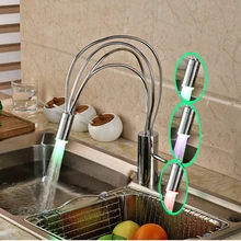 Бортике Хромированная Отделка Кухонный Кран LED Цветов Твердый Латунный Кран Смесителя