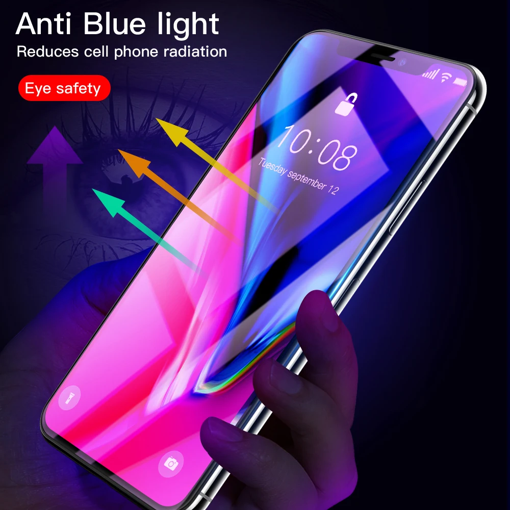 

6D Tempered Glass for iPhone 6 Anti Blu-ray Screen Protector For 7 8 Plus 6s X Phone Protective on the for iPhone Xs Max X Glass