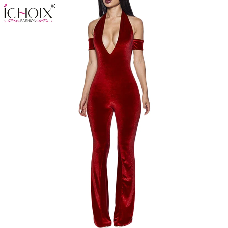 

2019 Fashion Summer Women Red Velvet Sexy Jumpsuit Sleeveless Hollow Out Backless Long Jumpsuits Corduroy Rompers Clothing