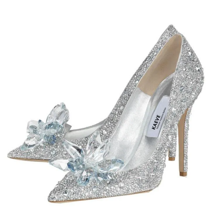 Bling Bling Clear Crystal Women High Heels Chic Cinderella Shoes Pointed Toe Rhinestones Covered Bride Pumps Party Wedding Pumps