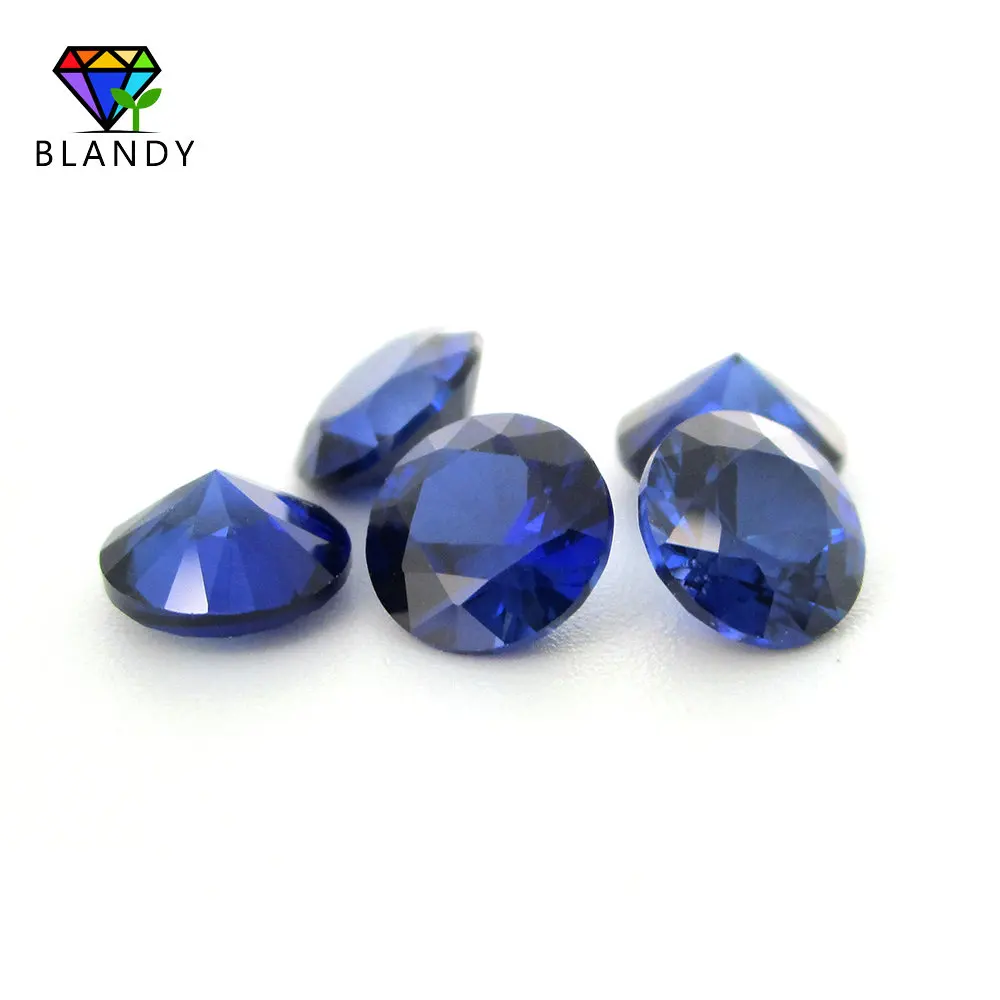 Günstige #34 blau Stein 3,0 ~ 12mm 5A Qualität Lose Runde Brillant Geschliffenen Blau Korund Stein Synthetische Edelsteine Für schmuck