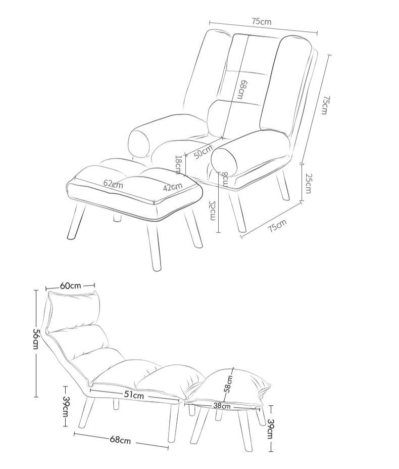 Простой Стиль ленивый диван бытовые один человек Сгущает Регулируемый лежащего диван с подставкой для ног складной балкон диван для отдыха