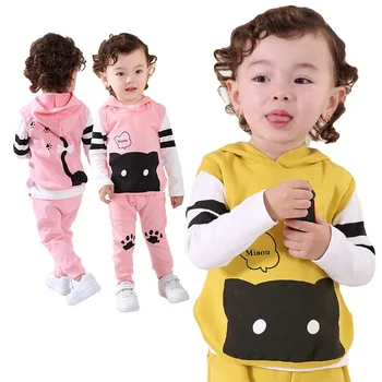 

Anlencool Free shipping Autumn new brand baby clothes three-piece suit Male and female baby kitten clothes set baby clothing