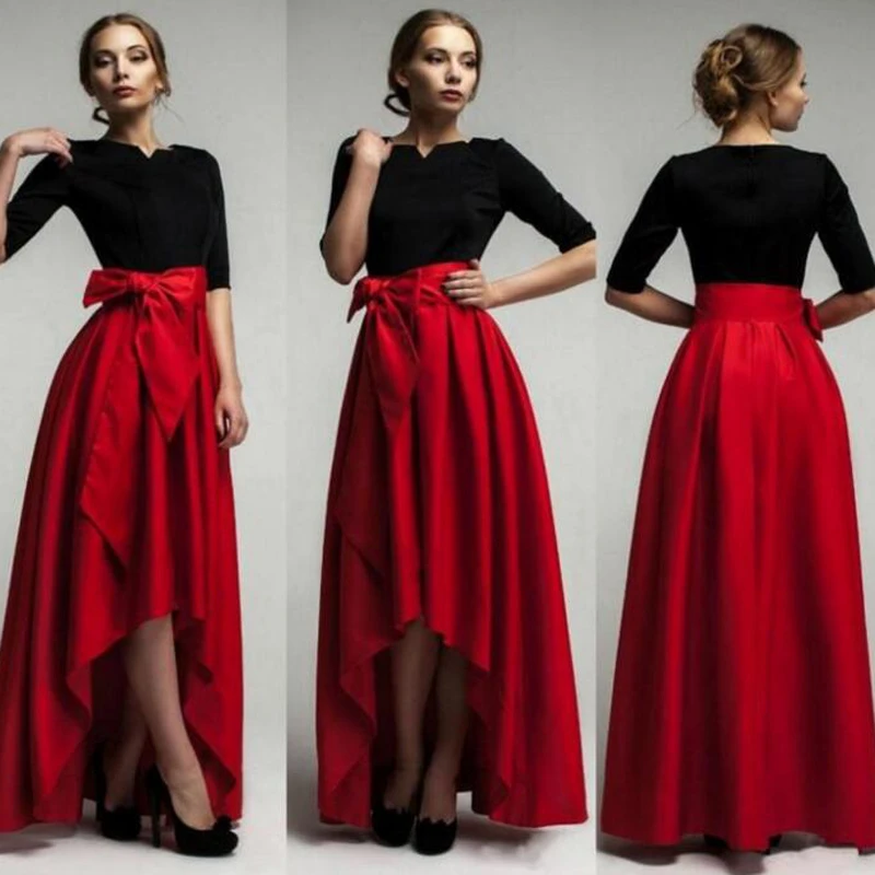 Elegant Red High Low Taffeta Skirt Personalized Pleat Floor Length Long  Skirt With Big Bow 2017 Fashion Satin Skirt - Skirts - AliExpress