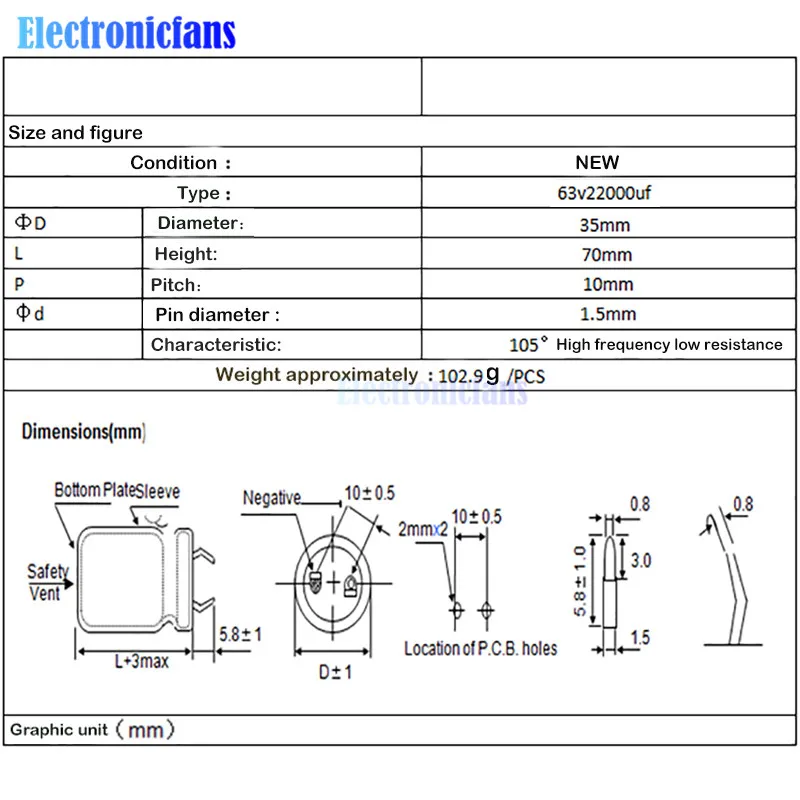 63V 22000 мкФ 35X70 мм алюминиевый электролитический конденсатор 35*70 мм сквозное отверстие электролитический конденсатор высокая частота низкое сопротивление