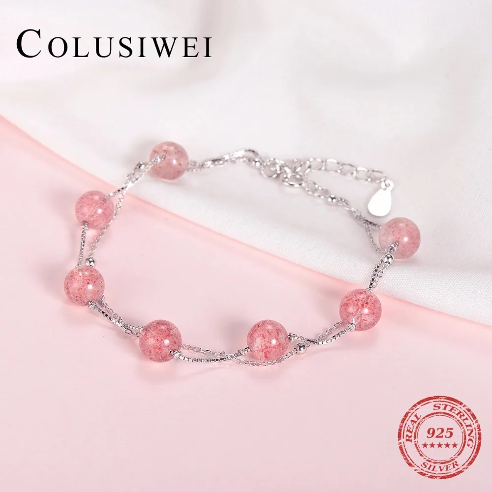 

Colusiwei Real 100% 925 Sterling Silver Strawberry Lovely Charm Chain Women Bracelet Natural Pink Crystal Bracelet Jewelry