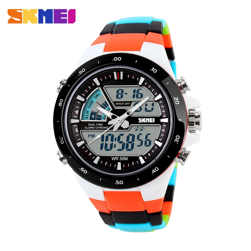 SKMEI мужские спортивные часы, мужские часы 5ATM для дайвинга, плавания, модные цифровые часы, военные многофункциональные наручные часы, relogio masculino - Цвет: orange colorful stra