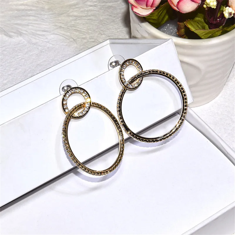 

Ajojewel Full Rhinestone Circle Earrings For Women European Jewelry For Night Club Party Bijoux Femme