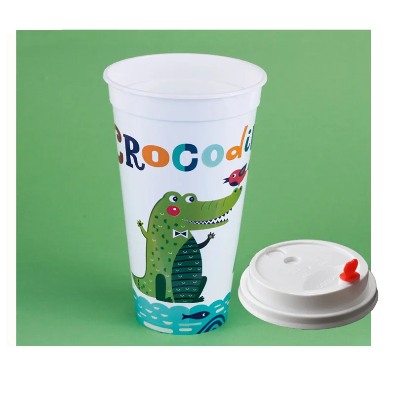 50 шт. коробка крокодил креативный дипсоируемый чай пластиковый стаканчик для детского праздника в честь Дня Рождения прекрасный холодный напиток сок напитки кружки с крышками - Цвет: cup and lid