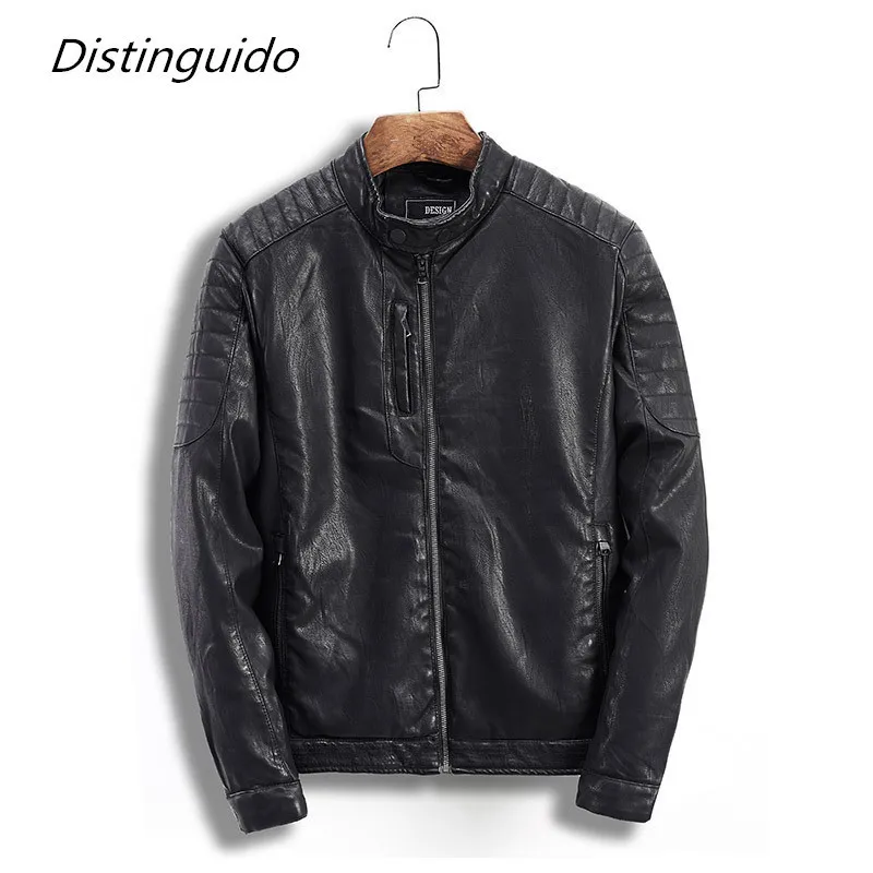 Black Pleated Faux Leather Biker Jackets And CoatsFashion