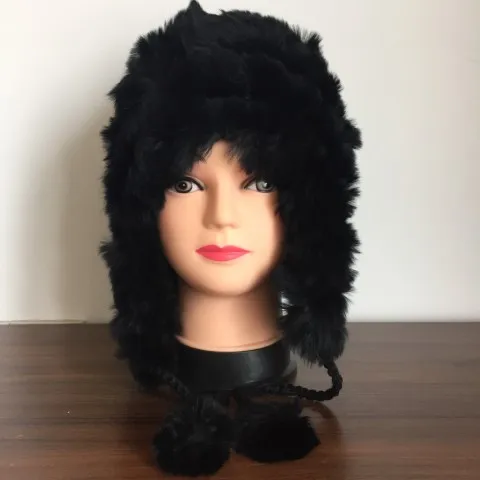 Женский зимний теплый реальный, натуральный, подлинный головной убор из кроличьего меха, зимняя теплая шапка, DNT8356 - Цвет: black