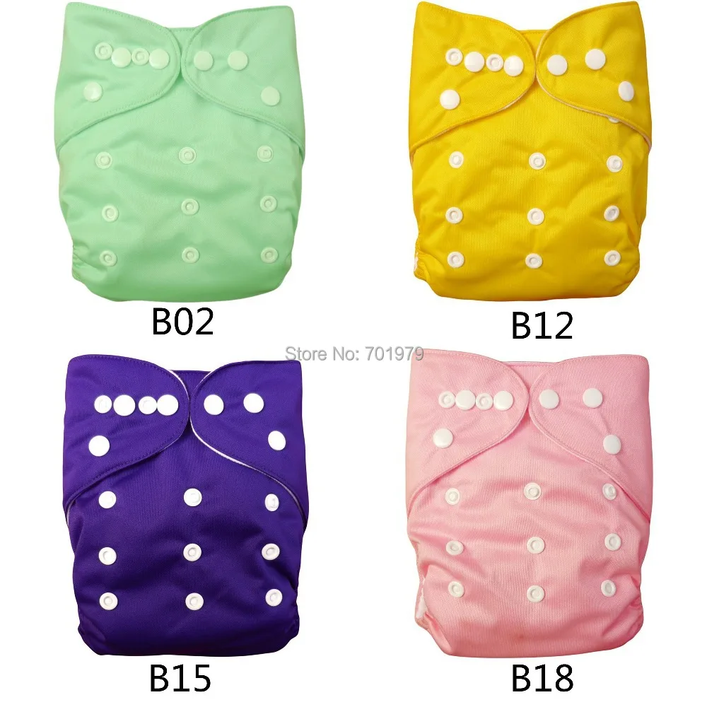 

(15 pieces/lot) 2014 ALVA Double Row Snaps Pure Color with Insert Reusable Cloth Diapers