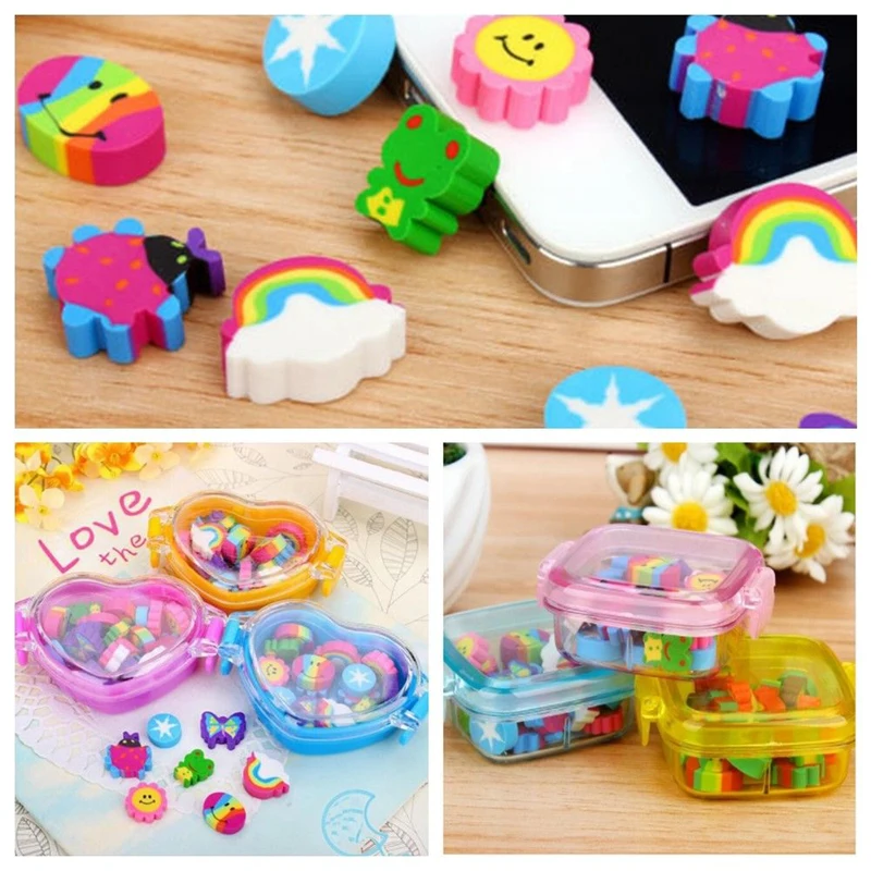 22Pcs/Set Cute Kawaii Rubber Eraser School Supplies Stationery Material Kid Gift Random Color