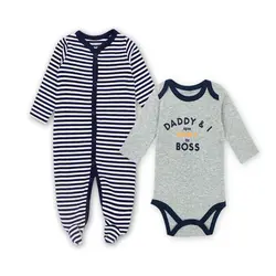 Одежда для новорожденных девочек и мальчиков, комплект из 2 упак., комбинезон для малышей, боди, комплект с милым рисунком, одежда для малышей