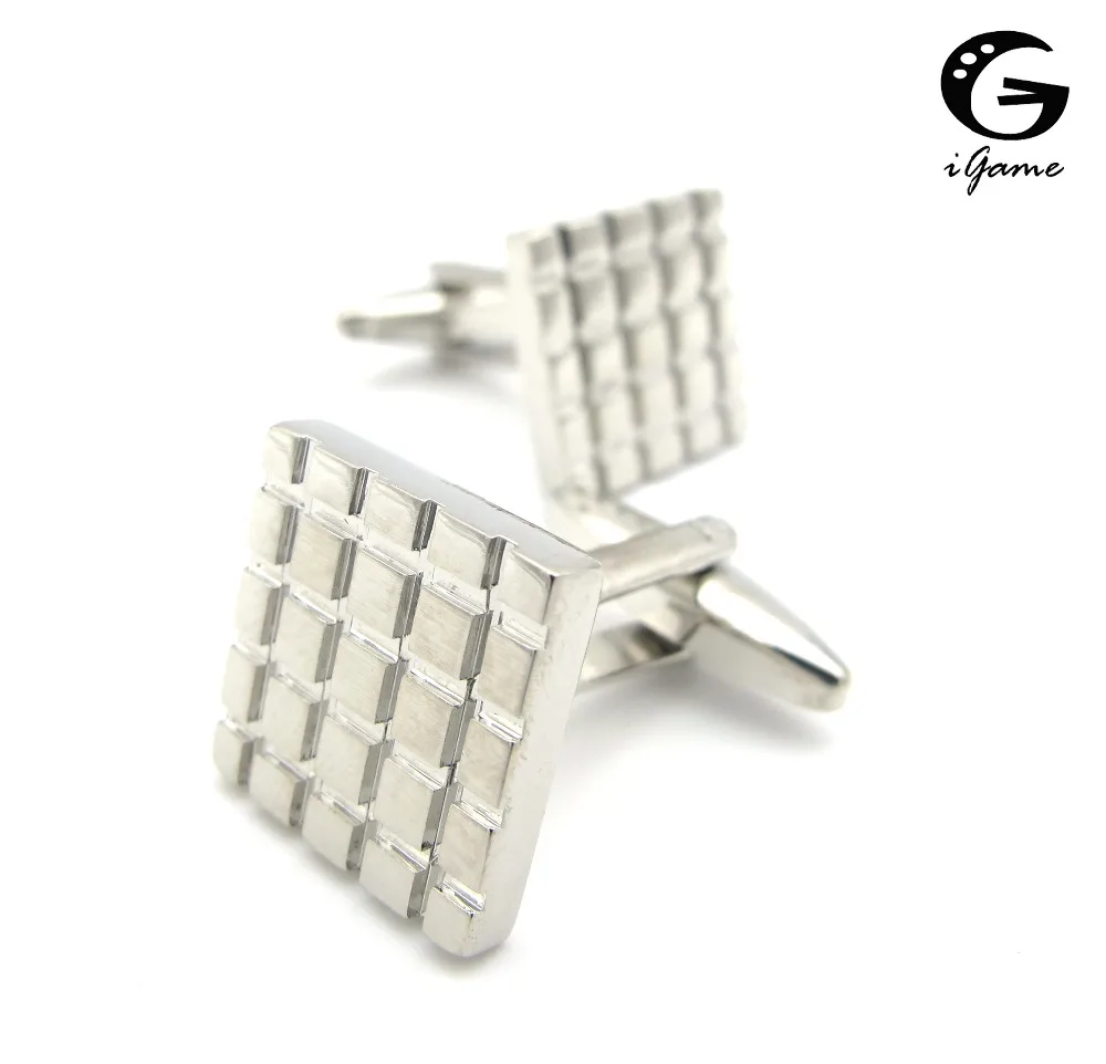 iGame Men's Designer Cuff Links Brass Material Classical Check Design Business Suit Accessaries Free Shipping
