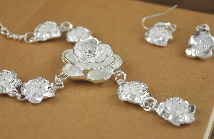 Yumfeel брендовый посеребренный комплект ювелирных изделий в виде цветка розы ожерелье серьги браслет набор